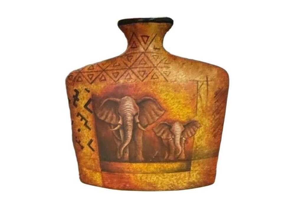 African Safari Elephant Ceramic Vase Multicolored Home Decor
